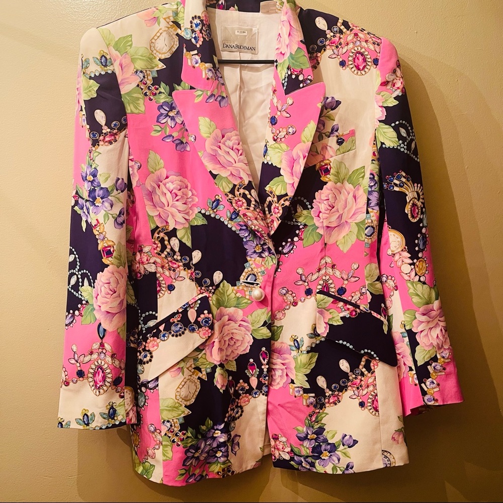 Dana Buchman Floral Blazer 100% Silk Size 10.